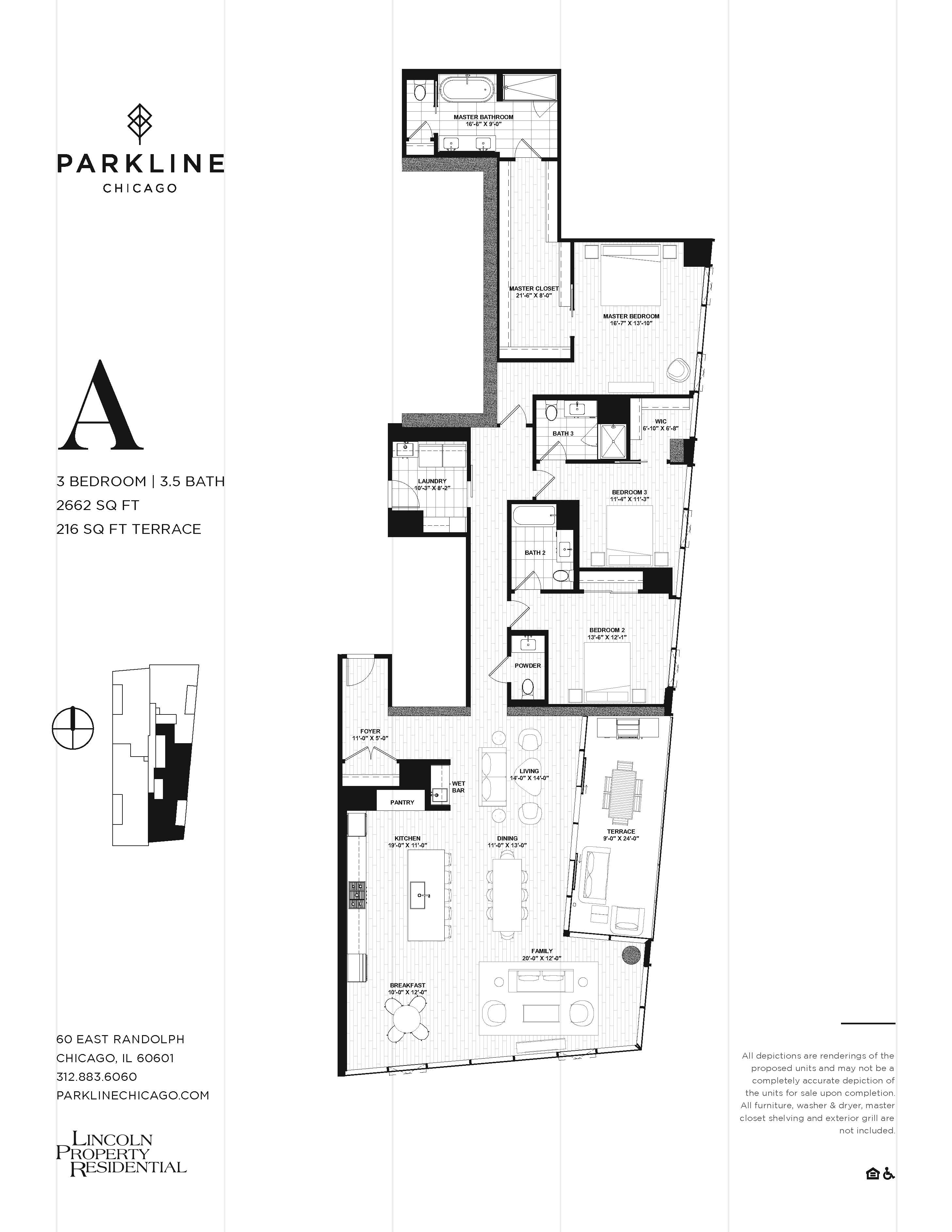 Floor plan for 3 beds, 3.5 baths, 2662 sqft